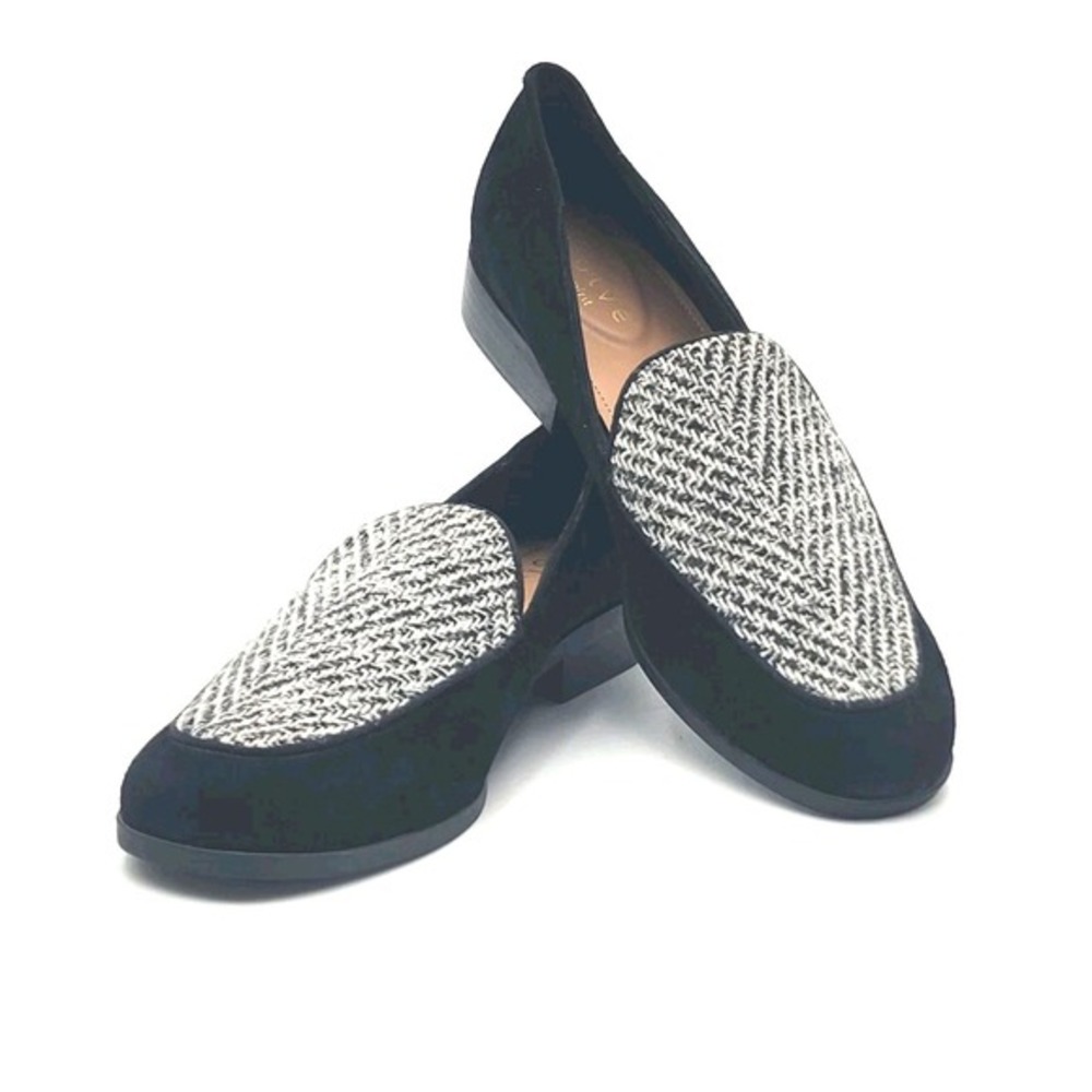 Evolve Easy Spirit Pip8 Women Size 8M Black Suede Loafer Marbled Grosgrain Top
